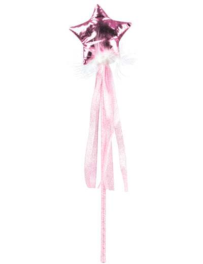 Baguette de fée pour fille rose pastel avec rubans et étoile brillante