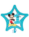 Ballon aluminium 1er Anniversaire Mickey pour enfant bleu turquoise en forme d'étoile