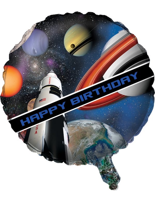 Hliníkový balón narodeninový vesmír modrý s motívom rakety a planét