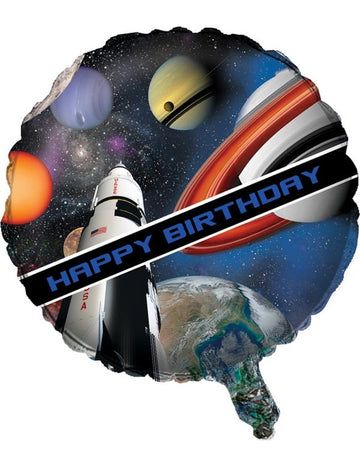 Ballon aluminium anniversaire de l'espace bleu avec motif fusée et planètes