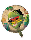 Ballon aluminium Anniversaire Dinosaures pour enfant vert avec T-Rex et Happy Birthday