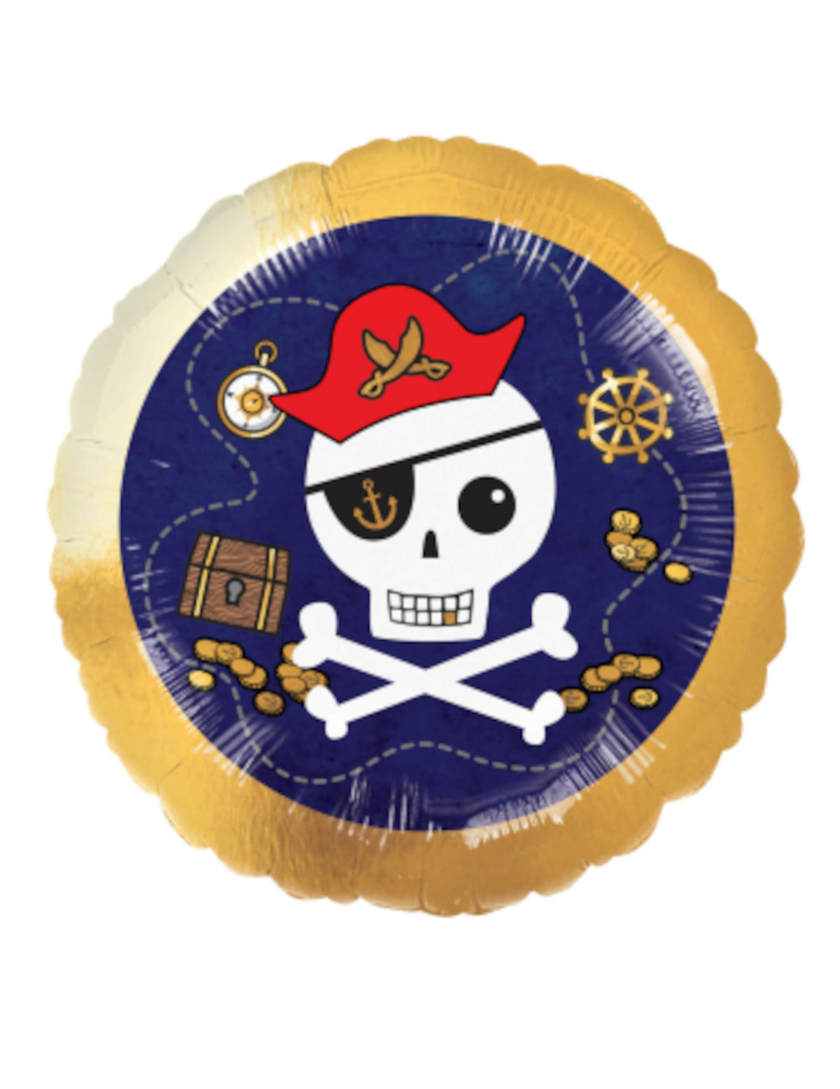 Ballon aluminium carte aux trésors pirate pour enfant doré et bleu