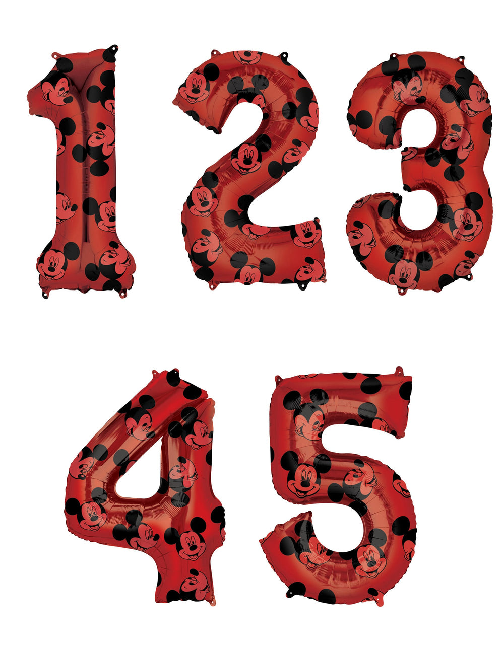 Ballon aluminium chiffre Mickey pour enfant rouge à motifs Mickey