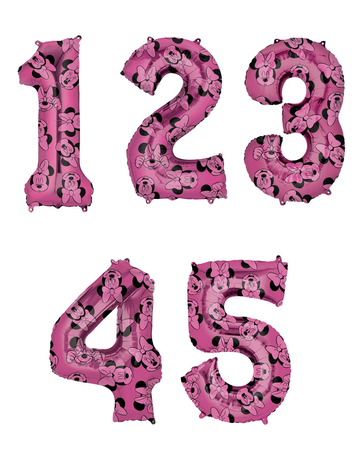 Ballon aluminium chiffre Minnie pour enfant rose à motifs