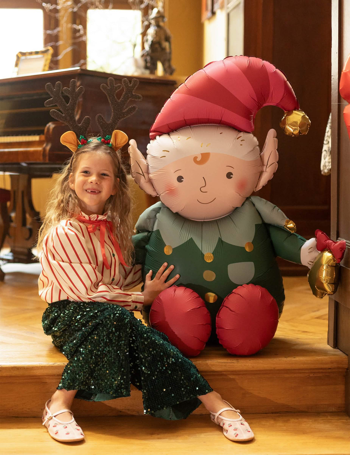 Fóliový balón Elf zeleno-červený 89 x 92 cm