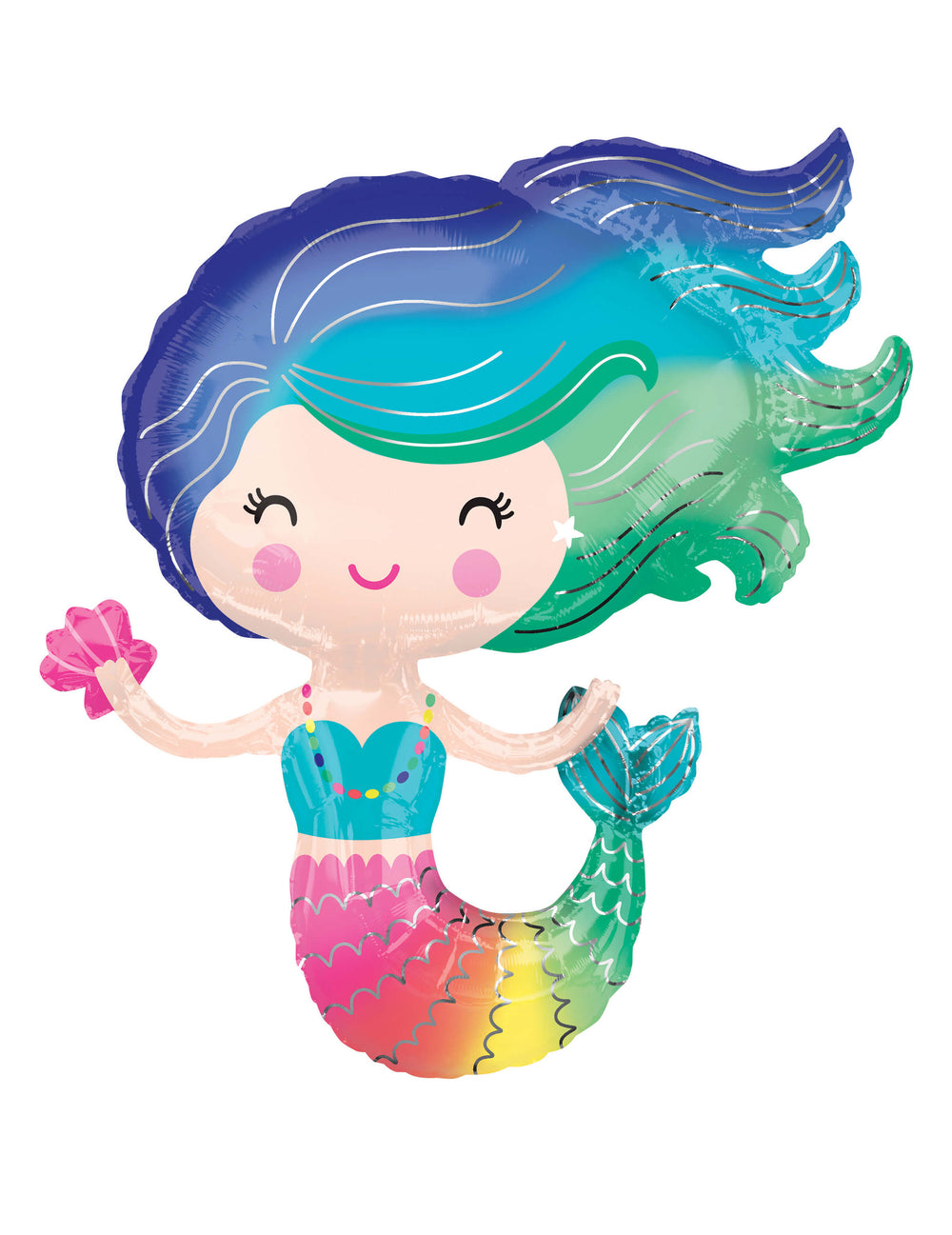 Ballon aluminium Sirène pour enfant holographique multicolore