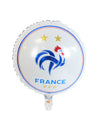 Ballon aluminium FFF rond blanc avec logo coq bleu et deux étoiles dorées
