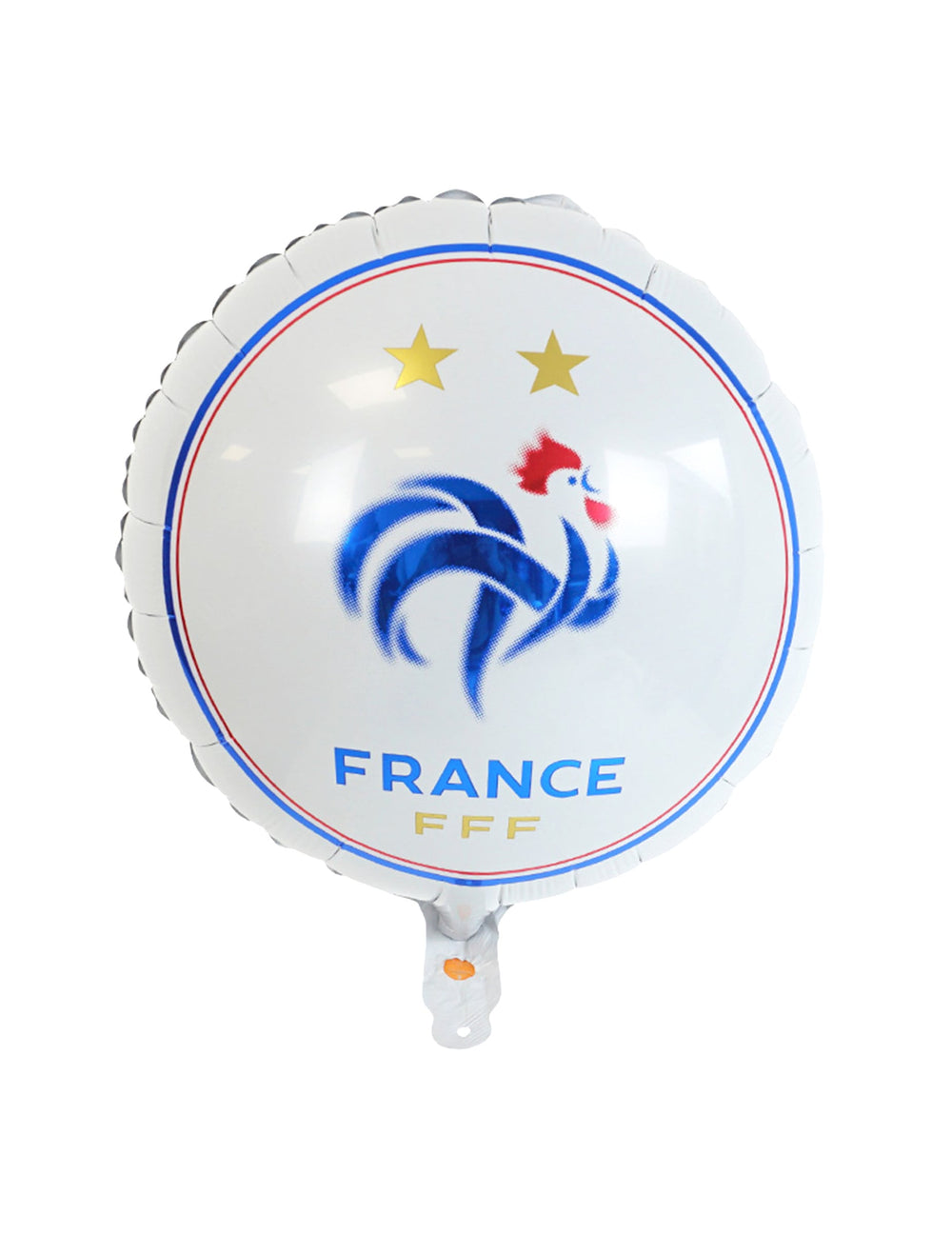 Ballon aluminium FFF rond blanc avec logo coq bleu et deux étoiles dorées