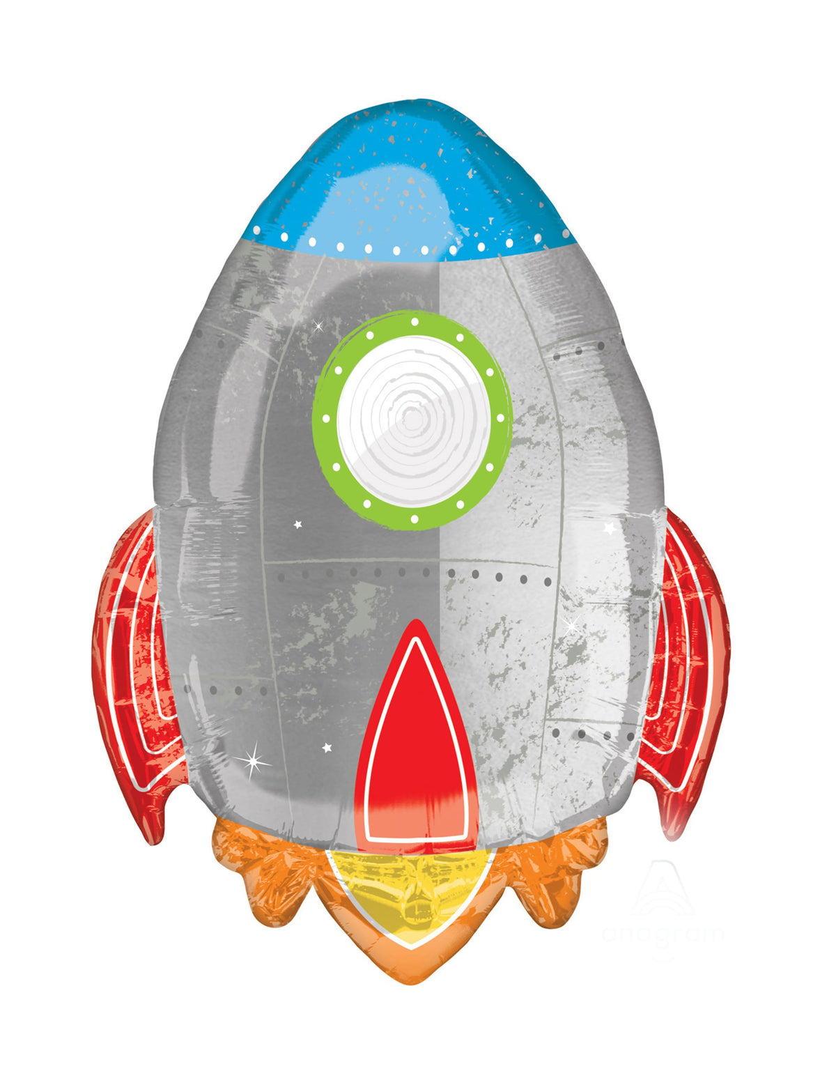 Ballon aluminium fusée voyage dans l'espace thème astronaute gris bleu et rouge