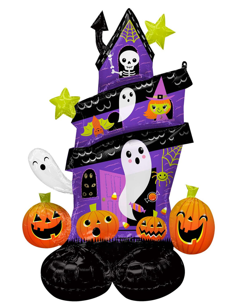 Ballon aluminium géant AirLoonz maison hantée pour Halloween violet avec citrouilles et fantômes