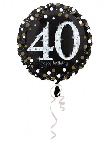 Ballon en aluminium Happy Birthday scintillant 40 pour anniversaire noir et or