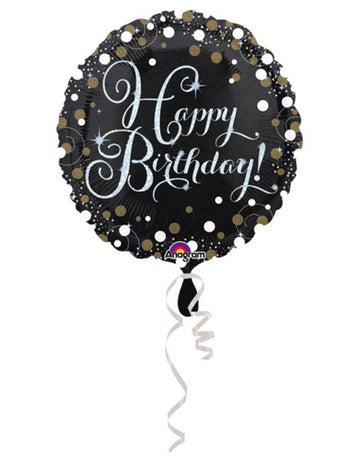 Ballon aluminium Happy Birthday scintillant pour anniversaire noir et or