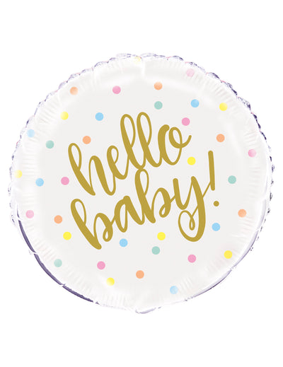 Ballon aluminium hello baby pour baby shower blanc et or