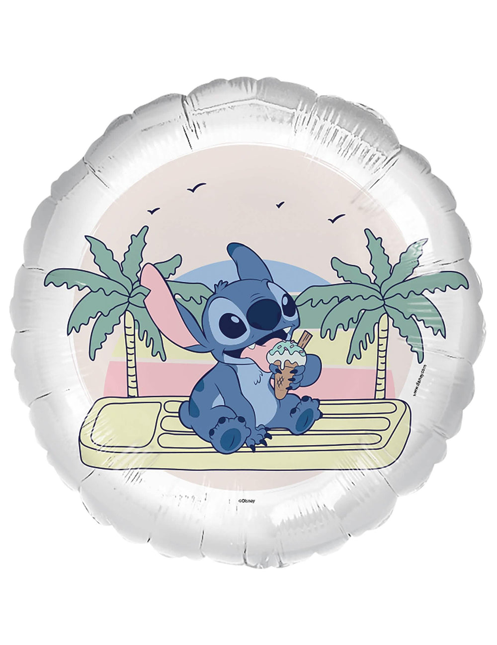 Ballon aluminium Ice cream Stitch blanc avec motif tropical et crème glacée