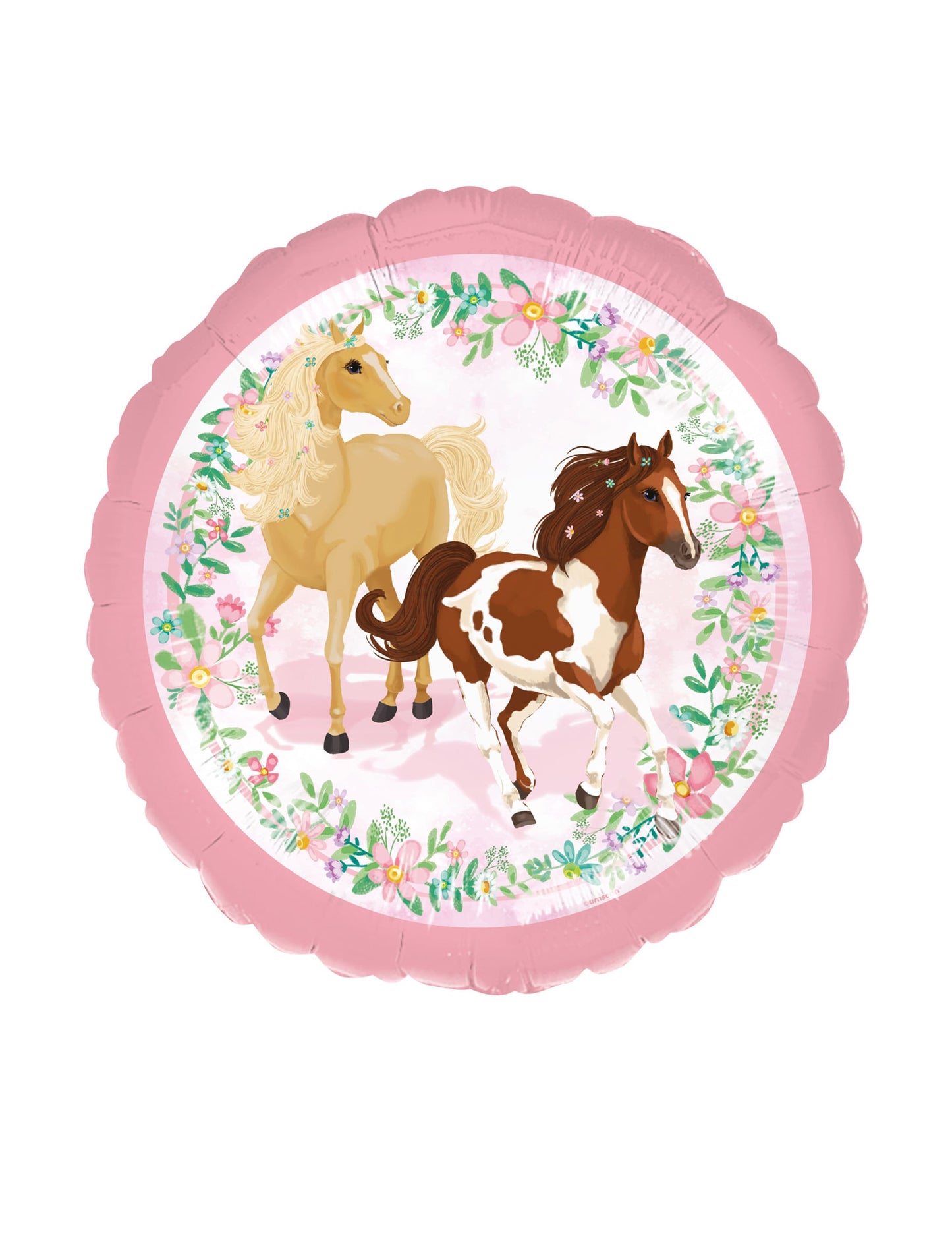 Ballon aluminium joli cheval pour anniversaire rose avec fleurs et chevaux