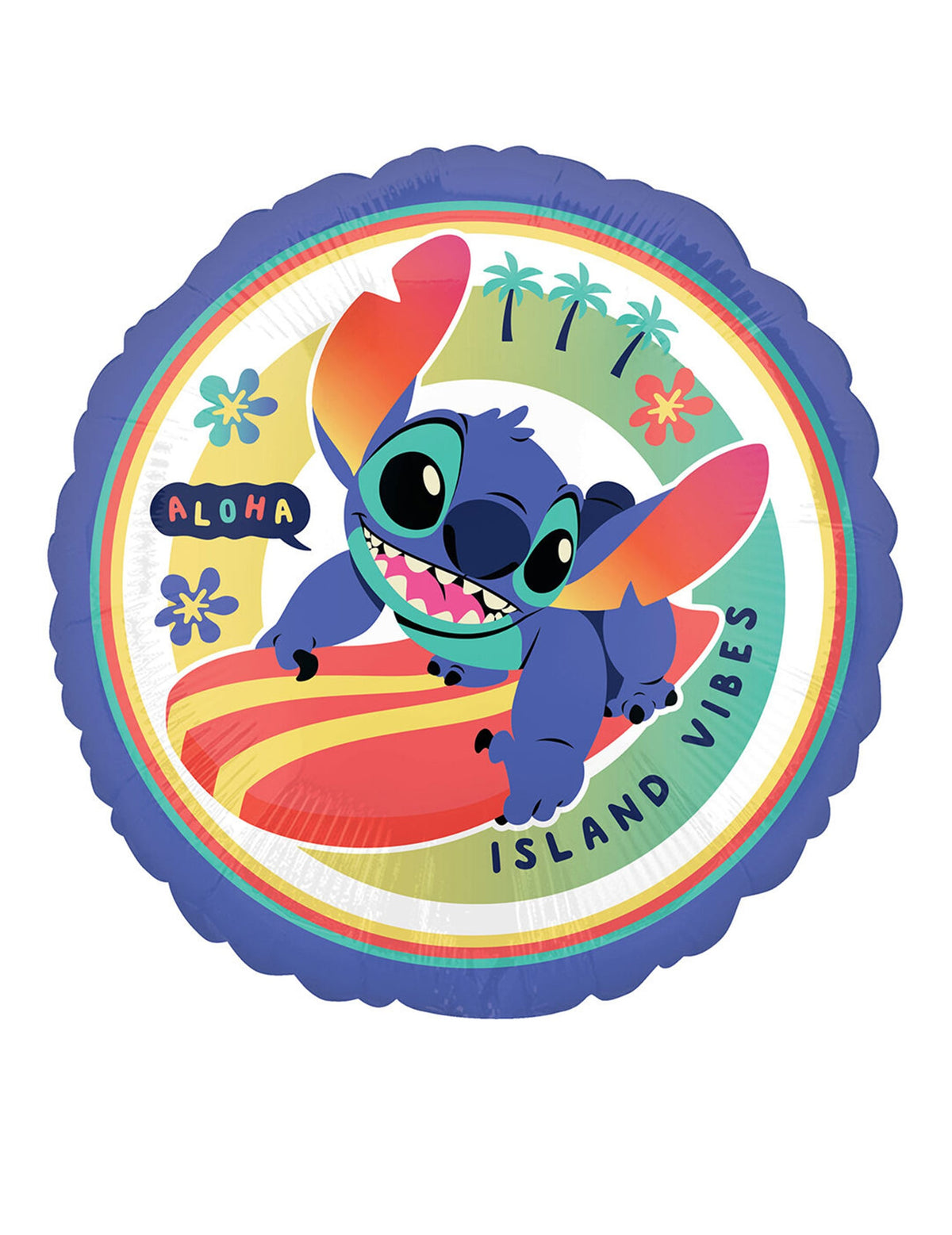 Ballon aluminium Lilo & Stitch pour enfant bleu avec Stitch sur un surf