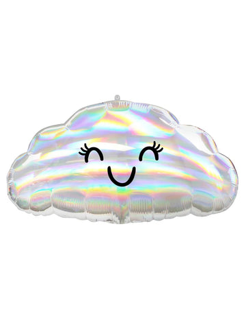 Ballon aluminium nuage iridescent visage souriant