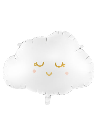 Ballon aluminium nuage souriant blanc et doré aux joues roses