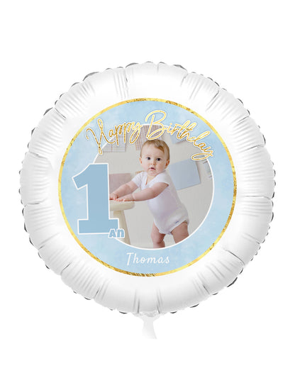 Personalizovateľný fóliový balón 1 rok modrý a zlatý 50 cm