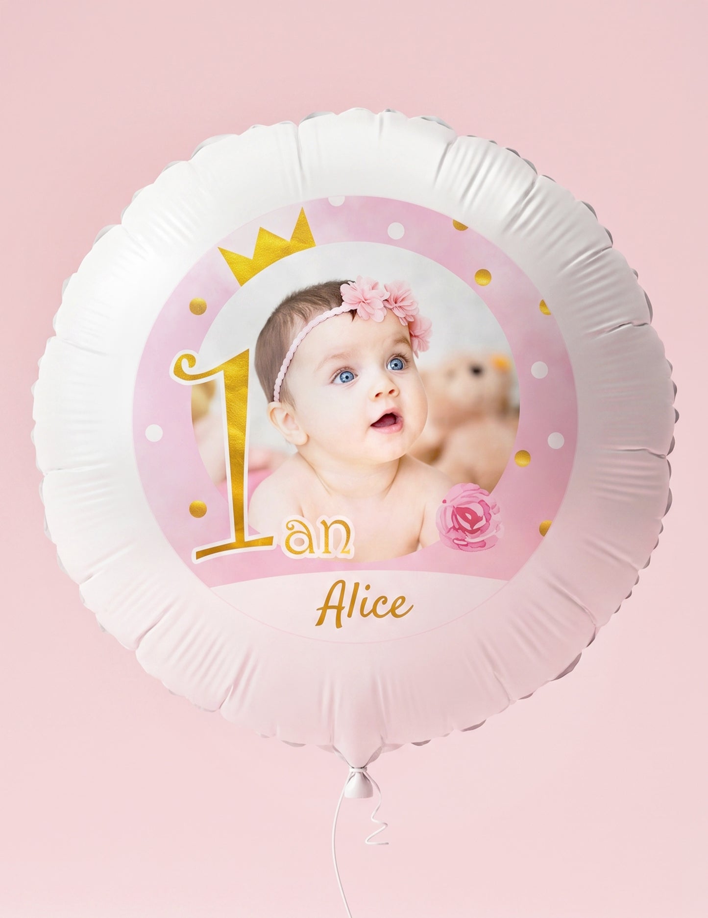 Personalizovateľný hliníkový balón 1 rok ružový a zlatý 50 cm