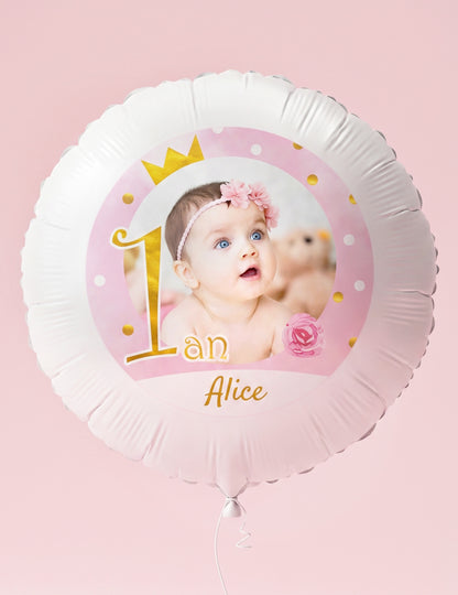 Personalizovateľný hliníkový balón 1 rok ružový a zlatý 50 cm