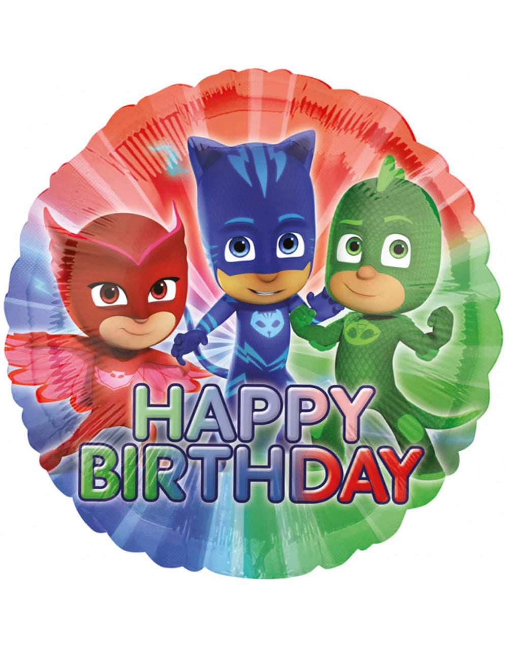 Hliníkový balón Pyžamoví hrdinovia na narodeniny viacfarebné s nápisom Happy Birthday