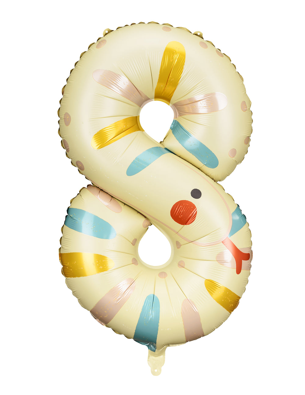 Ballon aluminium serpent chiffre 8 pour enfant beige à motifs colorés