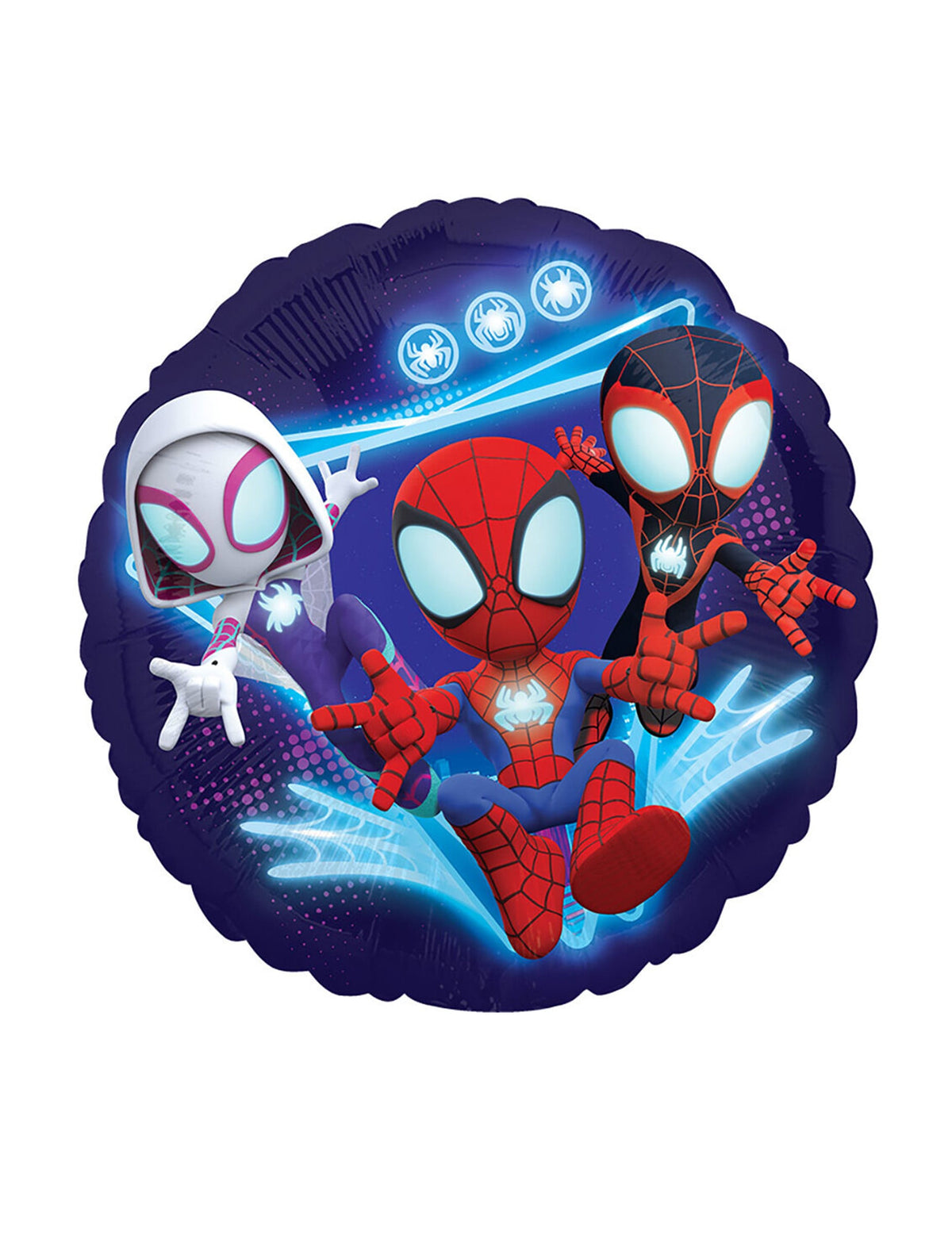 Gros plan sur l'illustration du ballon aluminium Spidey et ses amis