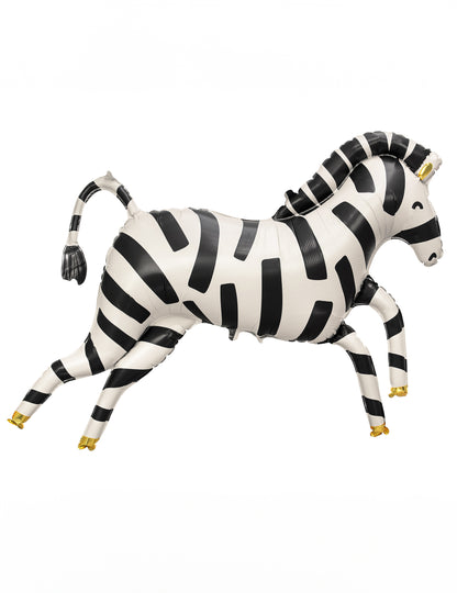 Ballon aluminium zèbre pour fête noir et blanc avec détails dorés