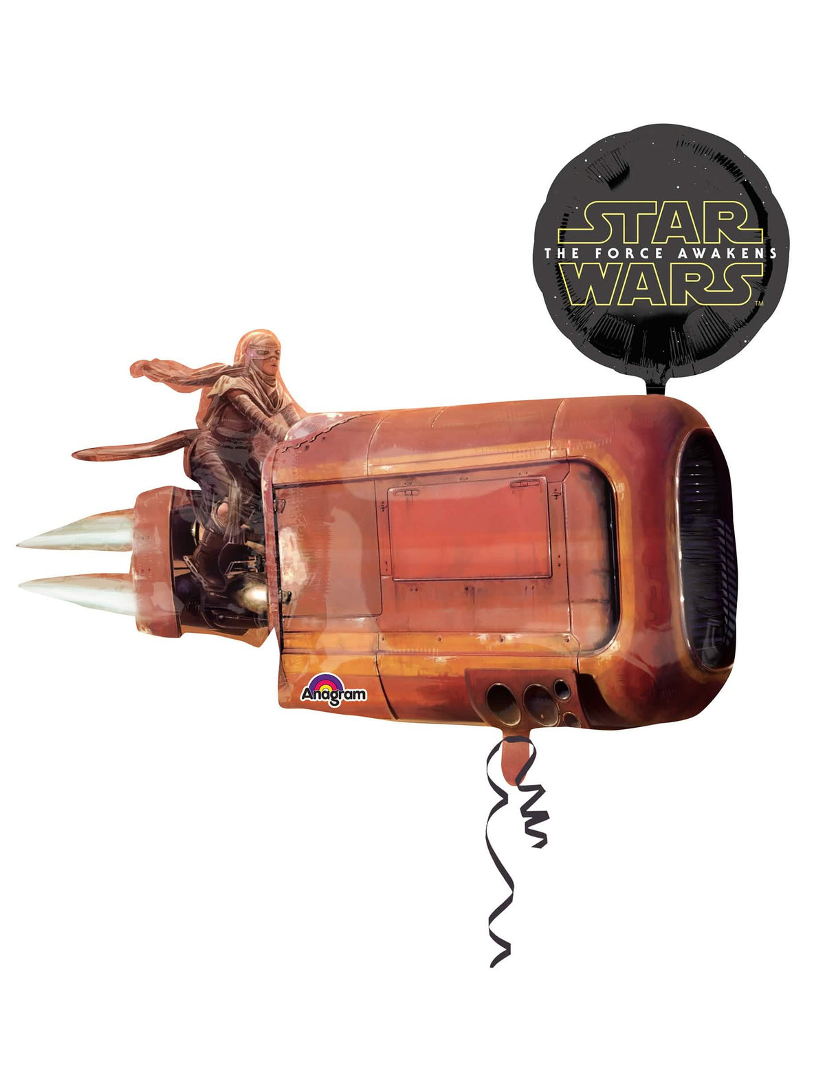 Hliníkový balón Star Wars VII na oslavu hnedá a oranžová s Rey na speederi