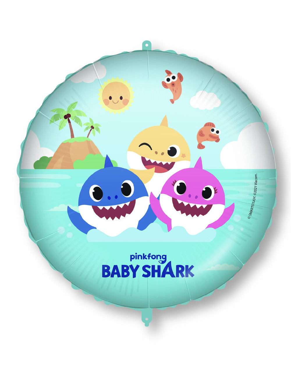 Ballon en aluminium Baby Shark pour enfant bleu turquoise avec personnages requins