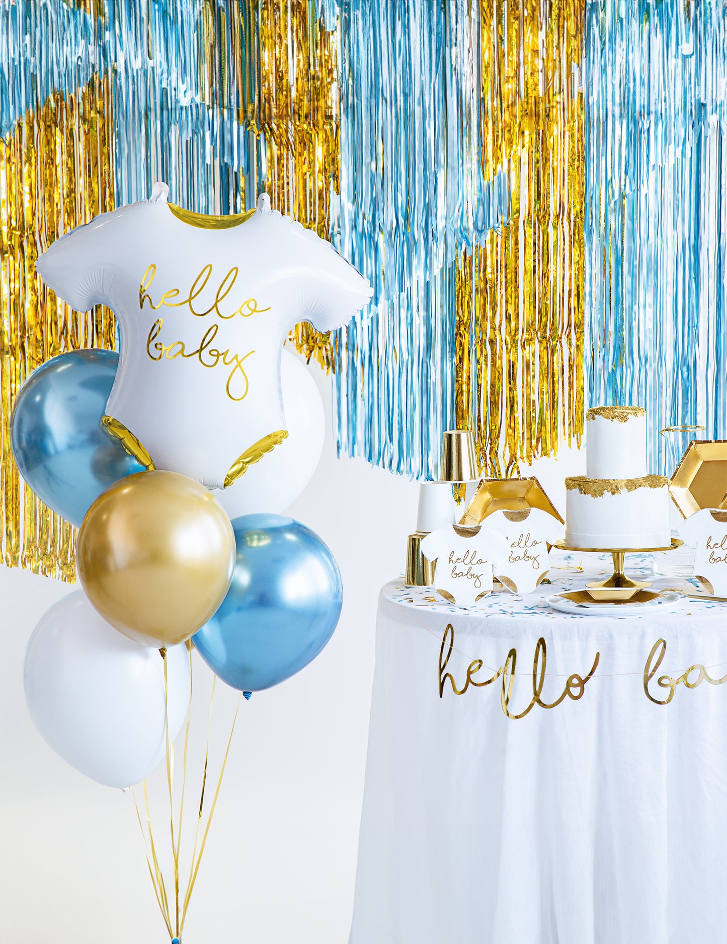Hliníkový balón Hello Baby 51 x 45 cm biela a zlatá