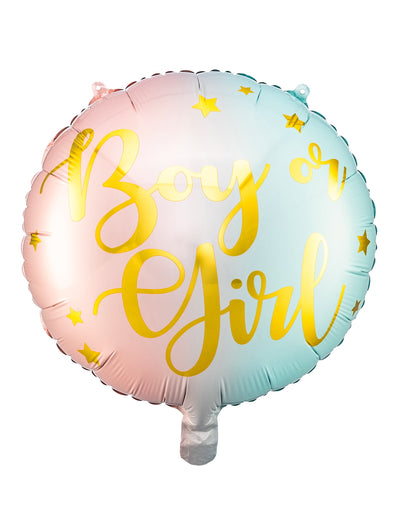 Ballon en aluminium boy or girl pour gender reveal rose et bleu pastel