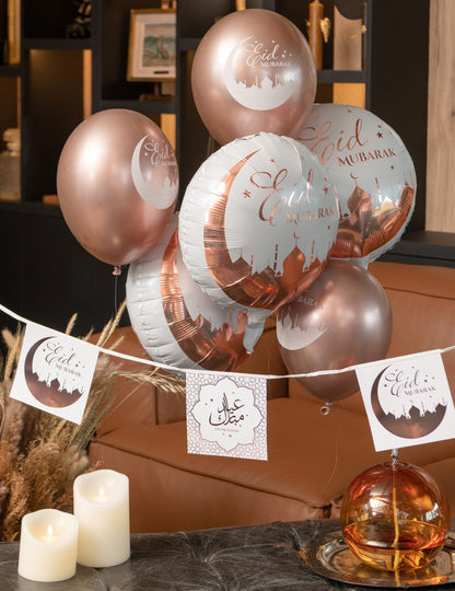 Fóliový balón Eid Mubarak 45 cm ružové zlato a biela
