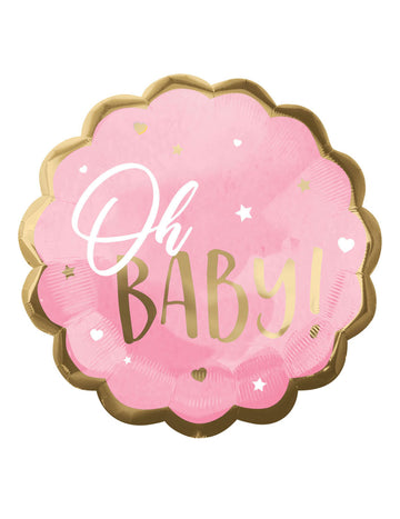 Ružovo-zlatý vrúbkovaný fóliový balón, oh baby, 55 cm na detskú oslavu