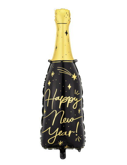 Ballon en aluminium géant bouteille Happy New Year pour décoration noir et doré