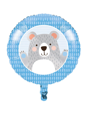 Ballon en aluminium petit ours gris pour baby shower bleu