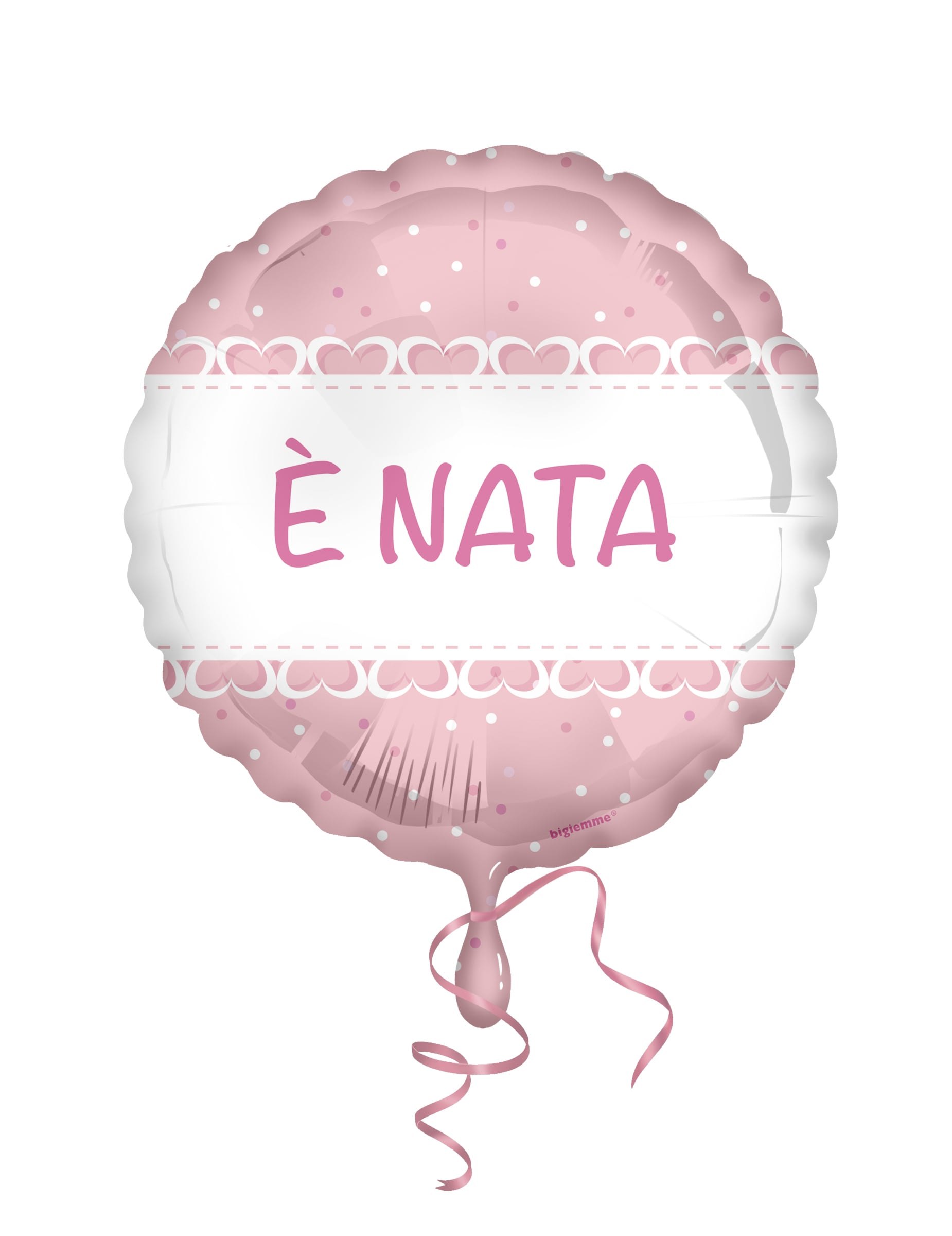 Ballon en feuille Elle est née pour bébé fille rose avec motifs de coeurs