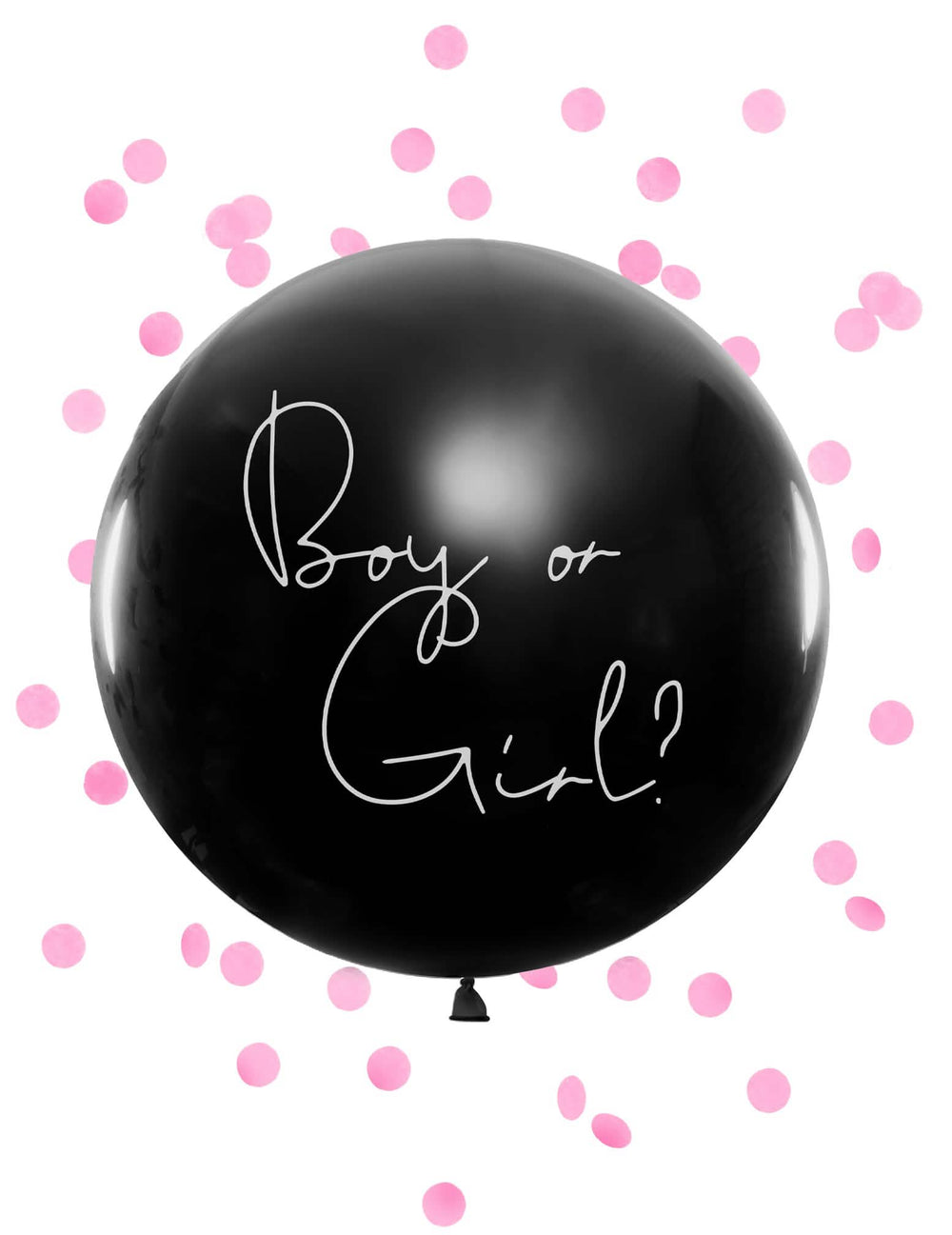 Obrovský latexový balón boy or girl na baby shower čierna s ružovými konfety