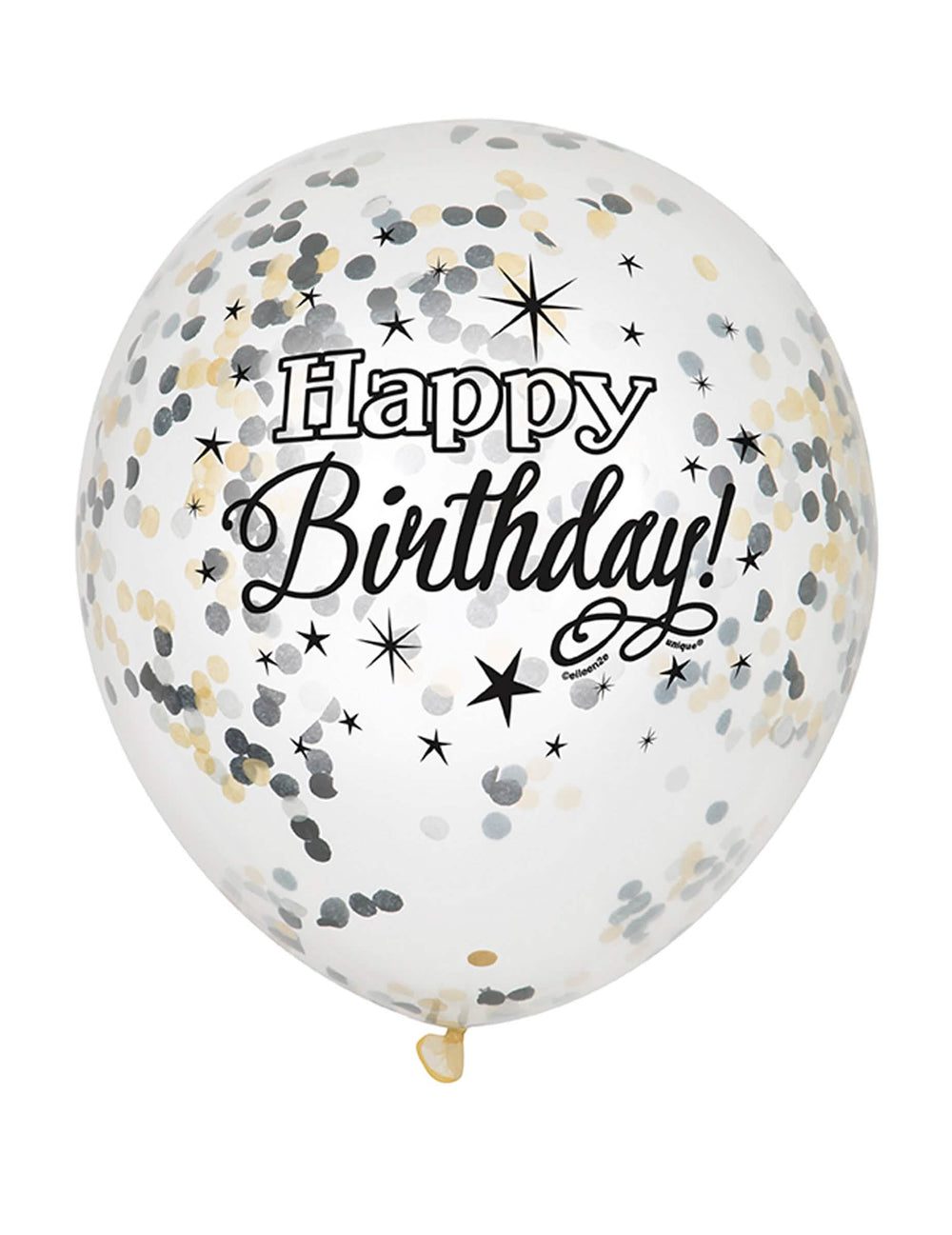 Latexový balón Happy Birthday strieborná a zlatá s konfety