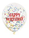 Ballons en latex Happy Birthday pour fête transparent avec confettis multicolores et texte rouge