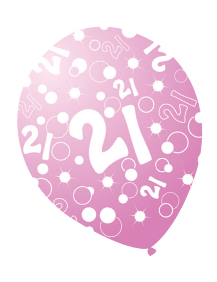 6 ballons âges nacrés 21 ans rose