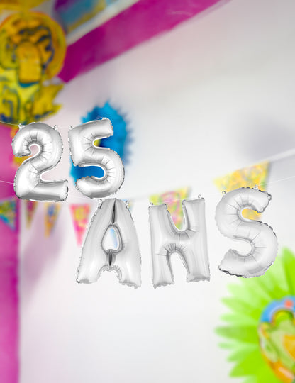Strieborné fóliové balóny s písmenami "roky" (36) cm na dekoráciu