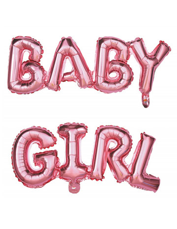 Ballons aluminium lettres Baby Girl pour baby shower rose