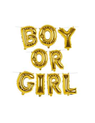 Guirlande de ballons aluminium lettres boy or girl pour baby shower dorée