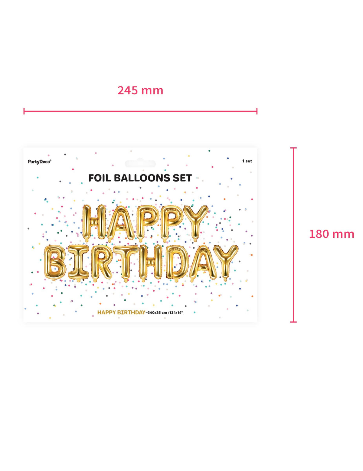 Rozmery balenia hliníkových balónov s písmenami Happy Birthday na narodeniny v zlatej girlande