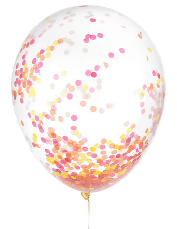 Ballon en latex confettis fluo pour fête transparent avec confettis roses orange et jaunes