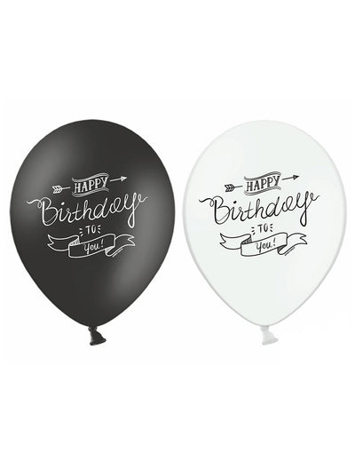 Ballons Happy Birthday pour anniversaire noir et blanc