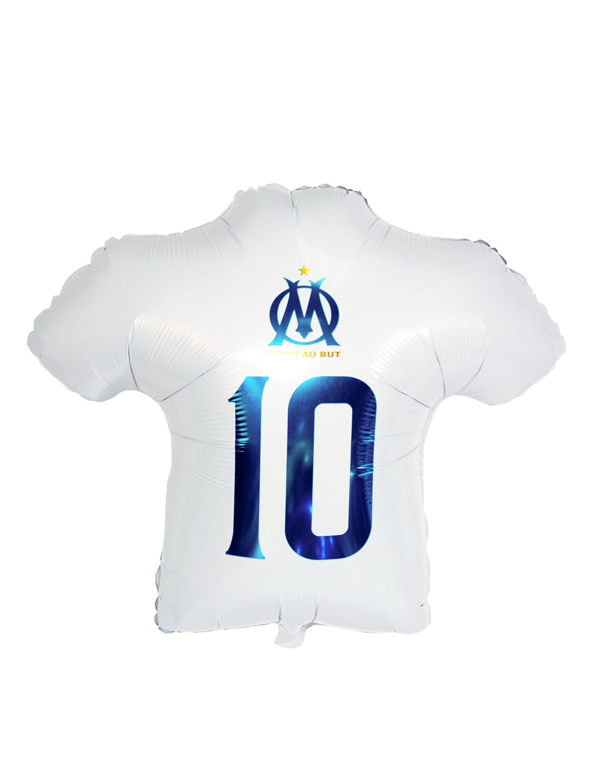 Vue de dos avec le numéro 10 du ballon aluminium OM en forme de maillot