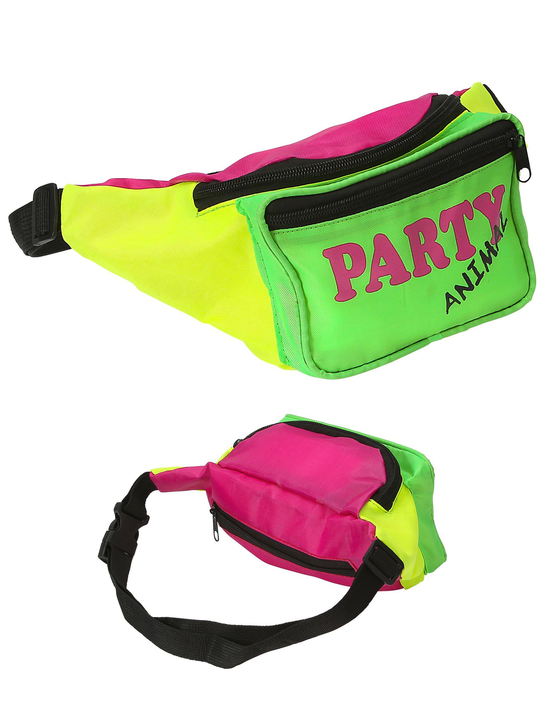 Banane années 80 party pour adulte rose jaune et vert fluo inscription Party Animal